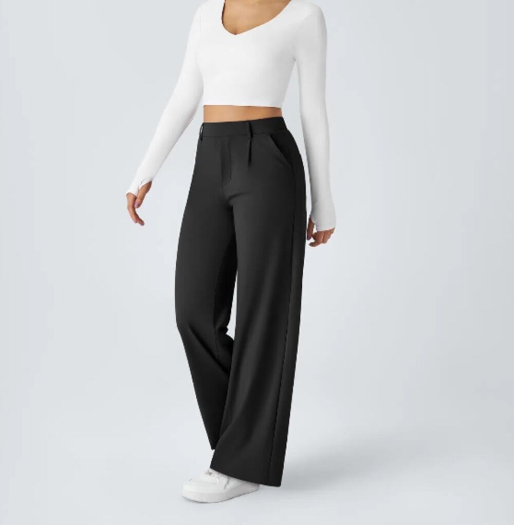 Halara Flex Day Stretch High Waisted Pocket Straight Leg Work Pant Black Large